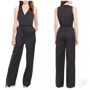 Ralph Lauren Black Pinstripe Jumpsuit Sleeveless Flared Pant